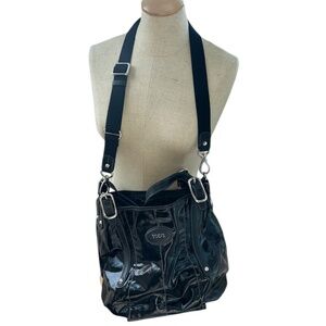 Tods authentic Pasmy Bauleto black genuine leather trim shoulder bag purse ITALY